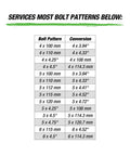 Services bolt patterns chart for Front Hub Puller For Most Domestic And Import Vehicles With Independent Front Wheel Suspension.