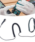 ESD Wrist Strap With Grounding Wire And Extendable Long Cord, Reusable Anti Static Bracelet For Electronics Work, Quickly Eliminates Static Buildup, Stay Grounded All Day, Comfortable Black Frame, Durable Ground Connection shown with electronics work