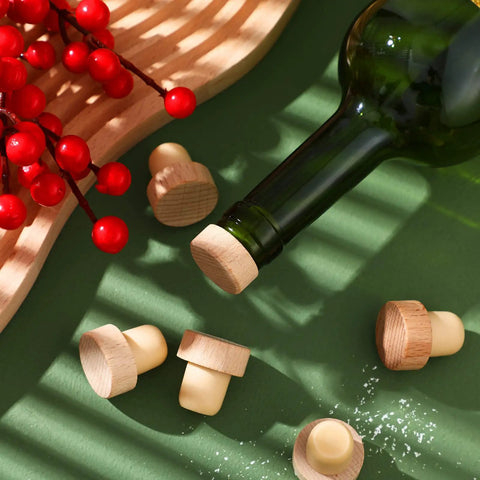 Green bottle sealed with 24 Piece T Shaped Cork Plugs Set Reusable Wooden And Rubber Wine And Beer Bottle Stoppers For Fresh Tastes