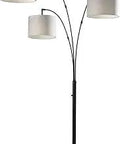 Three Arm Arc Floor Lamp With Black Marble Base And Textured Taupe Shade, Four Way Dimmable Lighting For Bedroom Living Room Or Home Office