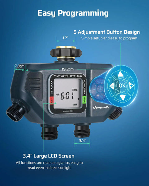 4 Zone Sprinkler Timer For Garden Hose With Rain Delay Manual Auto Irrigation Programmable Outdoor Faucet, LCD Display