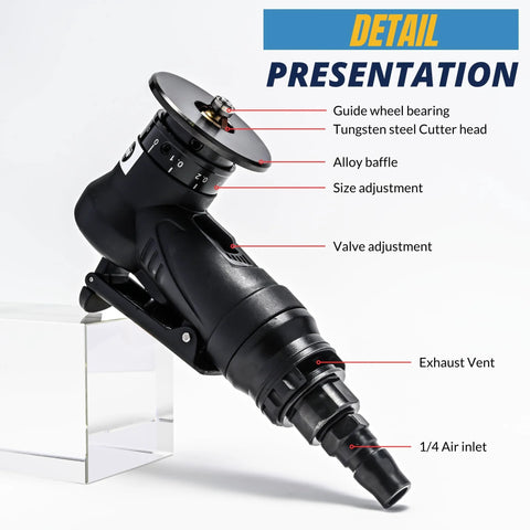 Mini 45-degree chamfering tool, handheld pneumatic beveler, black with adjustable valve and 1/4 in air inlet