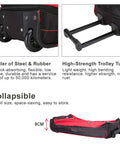 Rolling Duffle Bag With Wheels 22 Inch Weekender Carry On Luggage Expandable From 50L To 60L Red with collapsible steel trolley