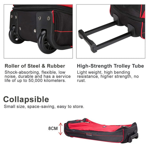 Rolling Duffle Bag With Wheels 22 Inch Weekender Carry On Luggage Expandable From 50L To 60L Red with collapsible steel trolley