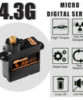 2 Pack 4.3G Mini RC Servo Digital Coreless Metal Gear for Fixed Wing Planes, Helicopters, Drones, Boats, RC Cars, Robots Toy Hobby