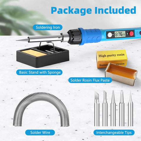 80W Digital Soldering Iron Kit With LCD Display, Ceramic Heater, Fast 20 Second Heat Up, Adjustable 180-480C, accessories shown