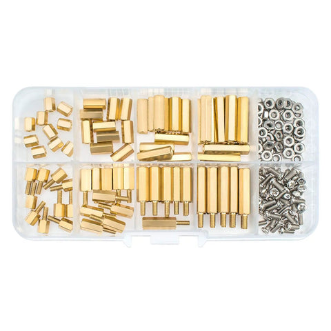 Pro Grade Brass Screw Nut And Standoff Kit For Electronics And PCBs With Male And Female Threaded Spacers And Sleeves For Makers And Tech Nerds Perfect For Raspberry Pi Boards And Computer Projects, brass standoffs and screws in organizer case