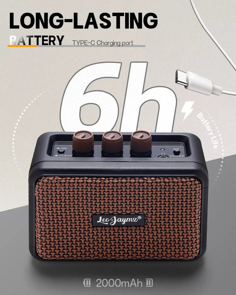 Ultra Portable 5W Dual Speaker Bluetooth Guitar Amplifier With Rechargeable Battery featuring long-lasting 2000mAh battery