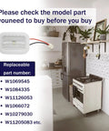 Refrigerator LED Light And Freezer Board Module Replacement For W10695459 W11205083 W11126053 in a kitchen setting with appliance list.