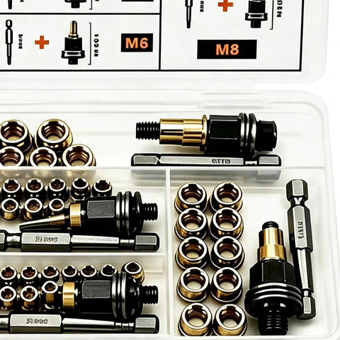 Heavy Duty Threaded Insert Tool Kit For Auto Repair And DIY Projects M3 To M8 Rivet Nut Set Rustproof Galvanized Carbon Steel Pro Grade Garage Ready Kit For Sheet Metal And Auto Body Maintenance, M6-M8 inserts in case