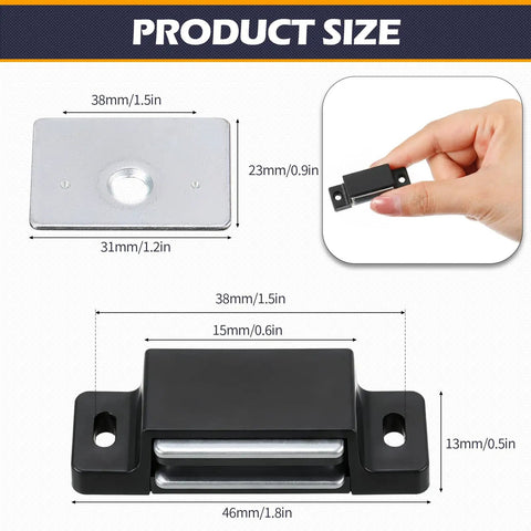 24 Pack Cabinet Magnets Heavy Duty Magnetic Door Catch 15Lb Zinc Cabinet Magnets dimensions and close-up view