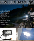Ride Ready 20W LED Ebike Headlight With 6000K To 6500K White High Beam Waterproof displayed on motorcycle at night