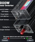 Beast Mode 3000W Power Inverter Cranks Out 6000W Peak Surge With 12V Dc To Ac Output, showing dual AC outlets and LED display.