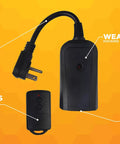 Weatherproof Outdoor Outlet Switch With Wireless Remote Controller, 6-inch cord, water resistant outlet and remote, black housing