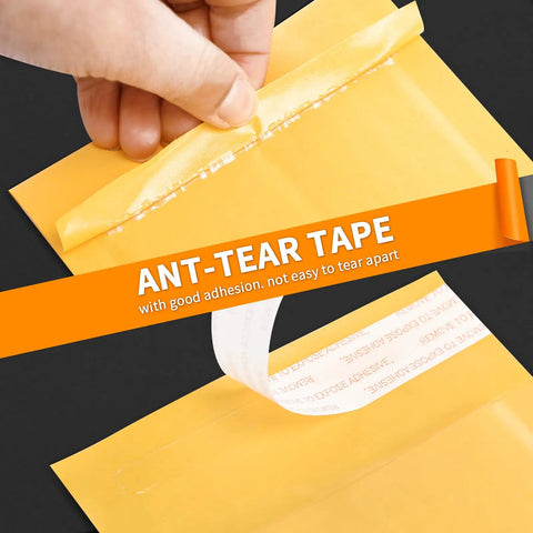 Close-up view of Bubble Mailers 3.5x5 Inch 50 Pack Self Sealing Waterproof Cushioned Envelopes Yellow Padded Mail Bags with ant-tear tape.