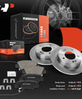Rear Solid Disc Brake Rotors And Ceramic Pads Kit For Select Hyundai And Kia Models Including Elantra Elantra Coupe Elantra GT Veloster Forte Forte Koup Forte5 And Soul 10.31 Inch 261.9mm Street Ready Brake Upgrade product image showing kit components
