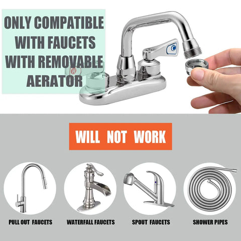 Diagram showing compatibility of Brass Faucet Adapter Kit With Male And Female Adapters For Kitchen Sink To Garden Hose Water Filter