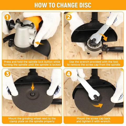 Instructions for changing disc on 7-Inch Air Angle Grinder Heavy-Duty Pneumatic Workhorse With High-Torque Motor Hits 7500 RPM Free Speed.