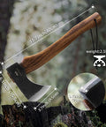 15.7 Inch Camping Hatchet With Beech Handle, Hand Forged Axe For Wood Chopping Splitting And Carving, Bushcraft Survival Tool displayed outdoors