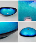 USZWBY Bathroom Sink Tempered Glass Bathroom Vessel Sink close-up showing blue gradient and pop-up drain hole, contemporary design.
