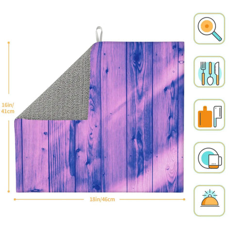 Light Purple Wood Grain Dish Drying Mat For Kitchen Counter Super Absorbent Microfiber Surface Machine Washable Rack Pad