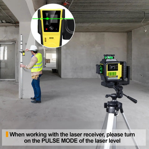 Green Laser Level Receiver With Dual LCD Displays For Detecting Pulsing Green Beams Digital Laser Detector Up To 197 Feet Range Rod Clamp Included For Pulsed Line Lasers Pro Grade used with tripod and rod clamp on construction site