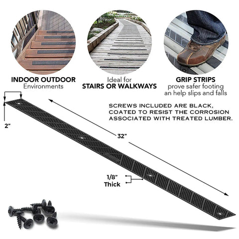 Non Slip Grippy Tread Strips 8 Pack 32 Inch By 2 Inch Outdoor Waterproof Traction with screws for stairs and ramps
