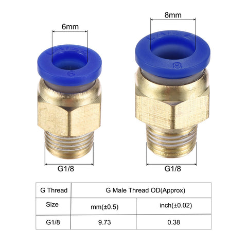 Two brass quick fittings for Pneumatic Air Cylinder Double Action MAL32X150 with 6mm and 8mm blue connectors
