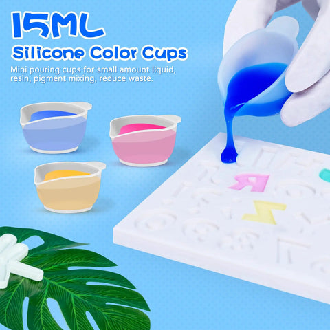 Dope Silicone Resin Mixing Cups Set 600ml 250ml 100ml Thickened Reusable Epoxy Cups With Stir Sticks And Pipettes For Jewelry Making And Resin Art Projects. 15ml silicone color cups pouring resin