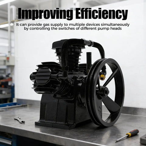 Heavy Duty 4 To 5 Horsepower Replacement Air Compressor Pump Head. Features A Rock Solid 3 Cylinder Cast Iron And Aluminum Build For Superior Durability And Long Lasting Performance. Perfect Upgrade For Light Industry Textile Machinery And Food