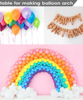Rainbow balloon arch and 'Happy Birthday' balloon banner, ideal for parties using Clear Glue Dots Double Sided Adhesive For Balloons And Crafts Removable Sticky Points 1000 Pack For DIY Party Decor Easy Peel And Apply Strong Hold For Balloons Photos Cards Albums And Wedding Decor.