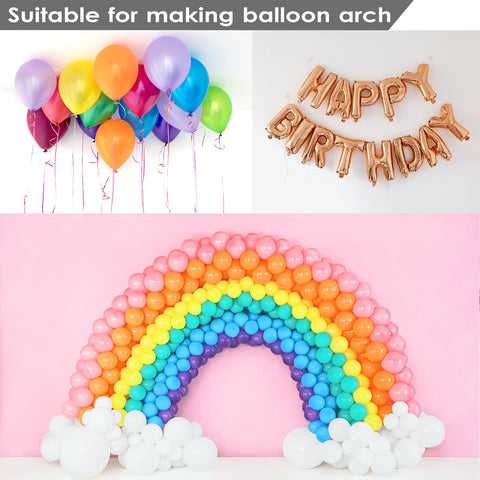 Rainbow balloon arch and 'Happy Birthday' balloon banner, ideal for parties using Clear Glue Dots Double Sided Adhesive For Balloons And Crafts Removable Sticky Points 1000 Pack For DIY Party Decor Easy Peel And Apply Strong Hold For Balloons Photos Cards Albums And Wedding Decor.