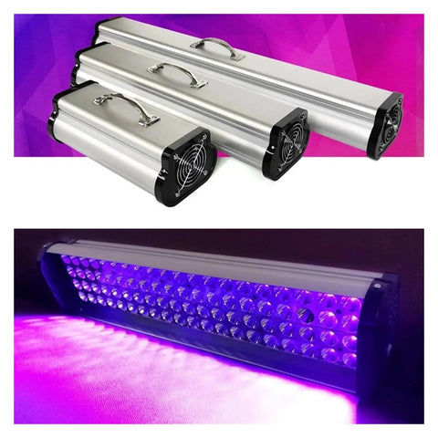 Cold Wind Led Curing Lamp 365 Nanometer UV Light Straight Up Fast Resin Curing With No Sweat Air Cooling And Heavy Duty 2000 Watt Build, showing multiple angles of lamp with cooling fans.