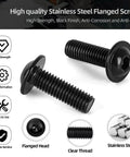 Flanged Button Head Socket Cap Screws M6 X 16mm, 25 Pack, Heavy Duty Stainless Steel 304, Black Finish, Allen Drive