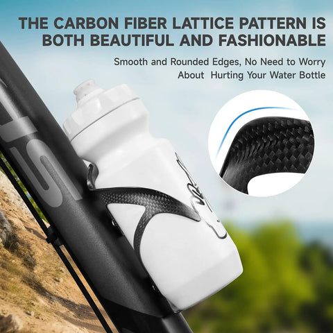 Upgrade Your Rig With This Ultralight Carbon Fiber Bike Water Bottle Cage Holder featuring a sleek carbon fiber pattern and smooth edges.