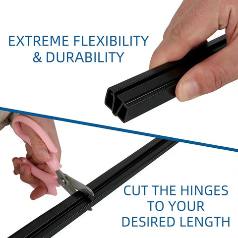 Value Pack Premium Clear PVC Living Hinges 48 Inch Flex Strips shown being cut to size for customization.