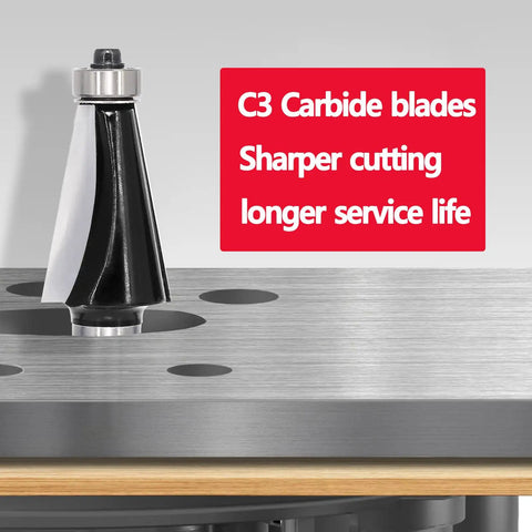 Chamfer Router Bit Half Inch Shank With Ten Degree Carbide Two Flute Edge Bevel Cutter installed on a metal surface