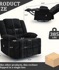 Black plush 360 Degree Rotating Recliner With Massage And Heat Built In Cup Holder dimensions with shipping details