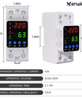 Adjustable Voltage Protector And Smart Circuit Breaker For 110V/220V Use Handles 80-210V Undervoltage To 130-300V Overvoltage 1-63A AC DIN Rail Voltage Stabilizer With Real Time Display And Overcurrent Protection, front view with 220V display