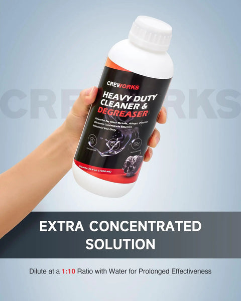 Pro Level Ultrasonic Cleaner Fluid For Carburetors Engines And Auto Parts Dissolves Stubborn Grease Oil And Road Grime Without Any Scrub Hustle Leaves Parts Residue Free 34 Fl Oz in hand with dilution instructions.