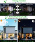 Six In One Solar Spotlight Kit demonstrating timing and lighting modes in garden and patio settings