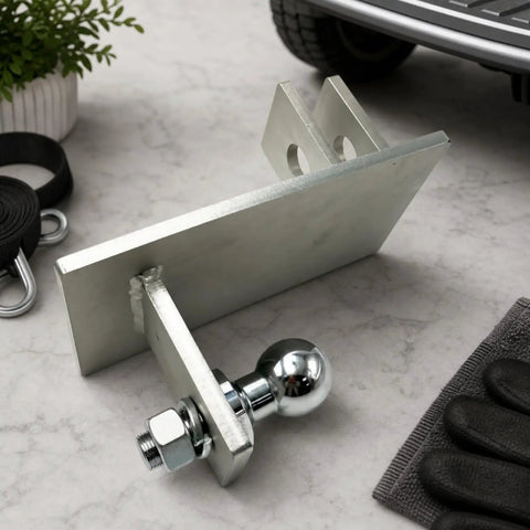 Heavy Duty Welded Hitch Coupler With Integrated Tow Ball For Secure Hookups Rock Solid Steel Build image, showing steel tow ball mount.