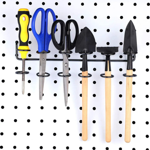 Pegboard Screwdriver And Tool Holder Rack Set With Six Ring Style Hooks For Pliers And Small Tools, Quick Clip On Mount, on pegboard