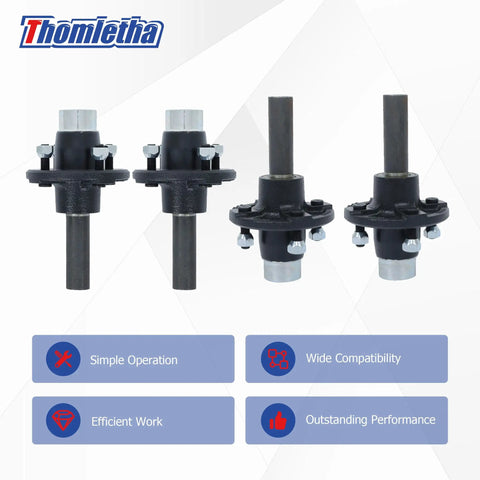 4 On 4 Trailer Axle Kit With Idler Hub And BT8 Round Spindle 2,000 Lb Capacity Black Coated Wheel Hubs With Dust Cap