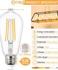 Diagram of Vintage Edison LED Bulbs 6W, 60W Equivalent, Soft White 3000K Clear Filament ST19 E26 with specifications