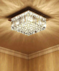 Raindrop Crystal Chandelier With Chrome Finish Modern Flush Mount Ceiling Light for Living Room Eight G9 Sockets