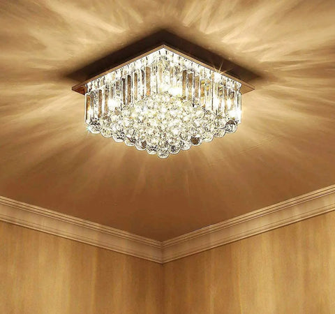 Raindrop Crystal Chandelier With Chrome Finish Modern Flush Mount Ceiling Light for Living Room Eight G9 Sockets