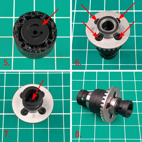Steel Front And Rear Differential Gear Upgrade For ARRMA 1/14 Mojave And 1/18 Granite GROM RC Cars, detailed component views