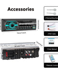 Bluetooth Single Din Car Stereo With Hands Free Calling, various accessories including dismantling keys, ISO cable, user manual.