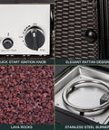 Features of 28 Inch Wicker Propane Fire Pit Table For Outdoor Use With 50,000 BTU Gas Fire Pit And Lid, Lava Rocks Included.